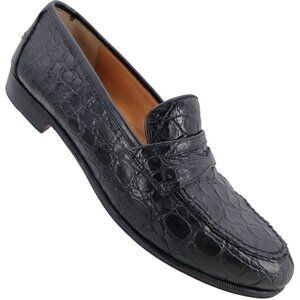 Salvatore Ferragamo Exotic Black Crocodile Dress Shoes Mens 9.5D Penny Loafers